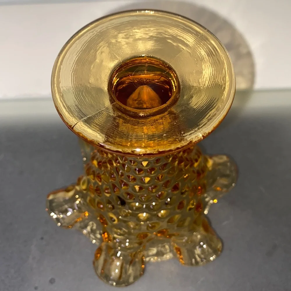 Vintage Fenton Amber Glass Hobnail Miniature Vase
